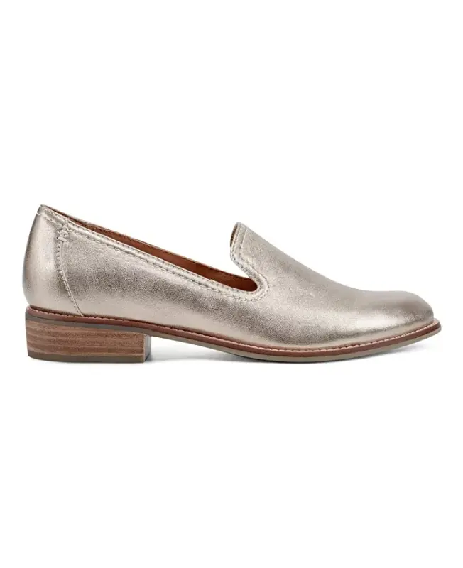 Women's Edna Flat Slip-On Loafers-Gold Leather - 2