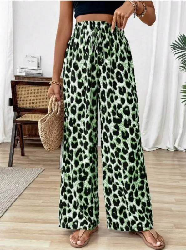 Women's Elastic Waist Leopard Print Jersey Trousers - 3