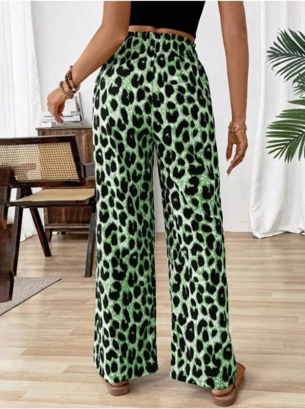 Women's Elastic Waist Leopard Print Jersey Trousers - 4