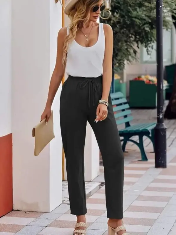 Women's Elastic Waist Linen Pants - BÜYÜKBEDENIZ
