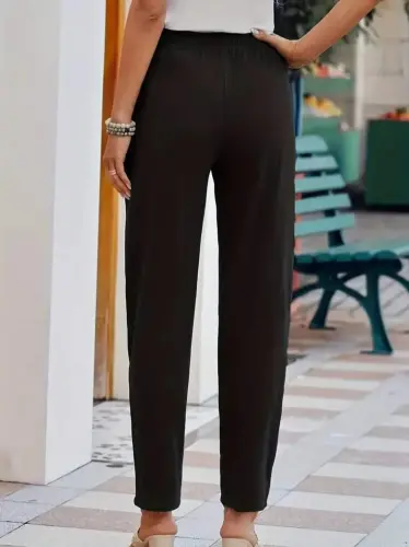 Women's Elastic Waist Linen Pants - BÜYÜKBEDENIZ (1)