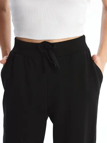 Women's Elastic Waist Plain Jogger Sweatpants-Black - 4