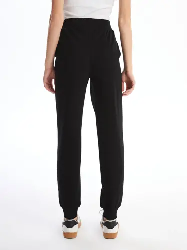 Women's Elastic Waist Plain Jogger Sweatpants-Black - 8