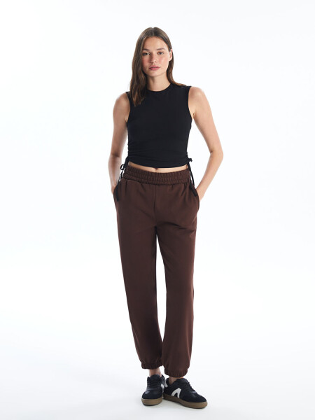 Women's Elastic Waistband Plain Jogger Sweatpants - 1