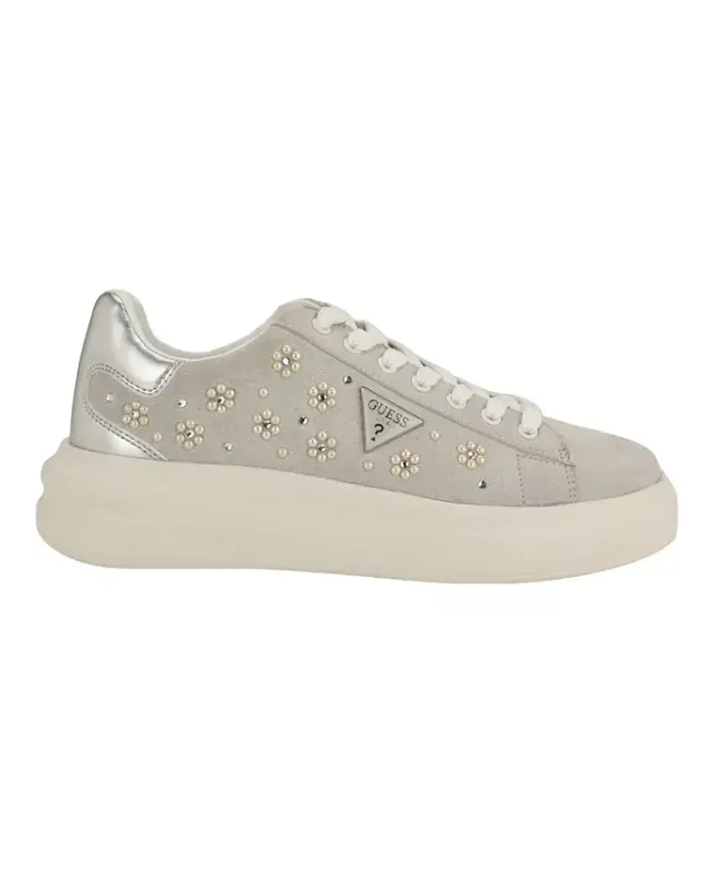 Women's Elbina Contrast Heel Lace-Up Sneakers - Ivory Embellished/Silver - 2