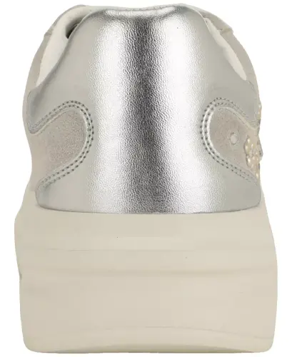 Women's Elbina Contrast Heel Lace-Up Sneakers - Ivory Embellished/Silver - 3