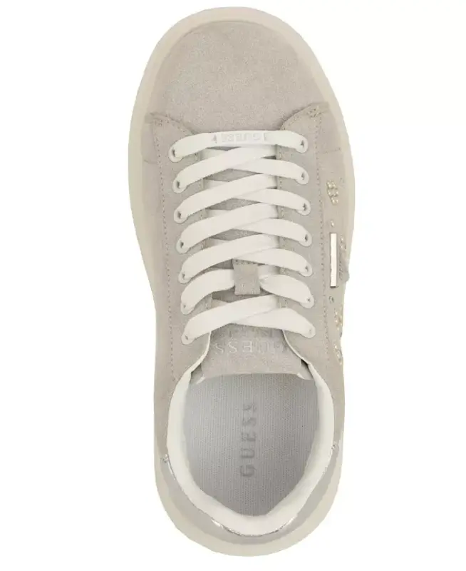 Women's Elbina Contrast Heel Lace-Up Sneakers - Ivory Embellished/Silver - 4