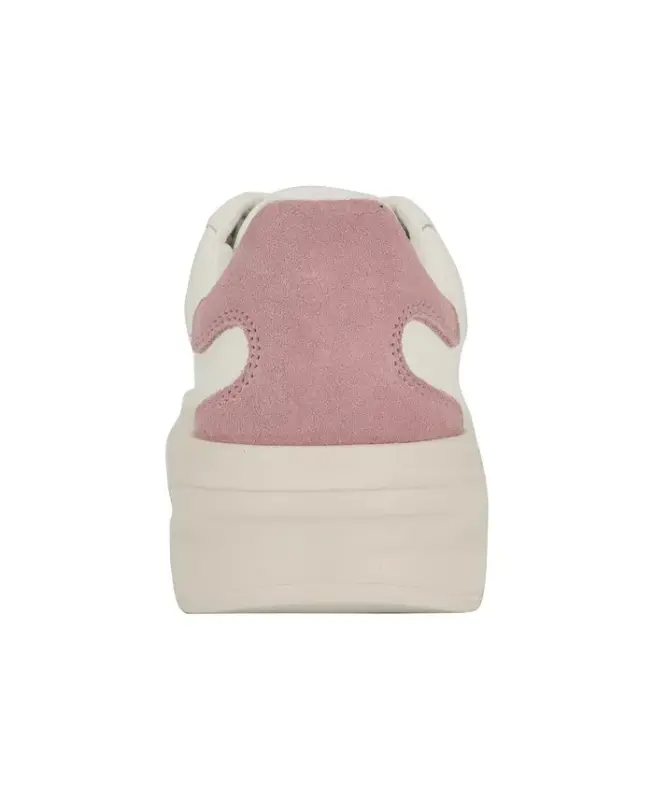 Women's Elbina Contrast Heel Lace-Up Sneakers-White/Light Pink - 3
