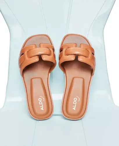 Women's Elenaa Studded Flat Slide Sandals - Medium Brown - 7