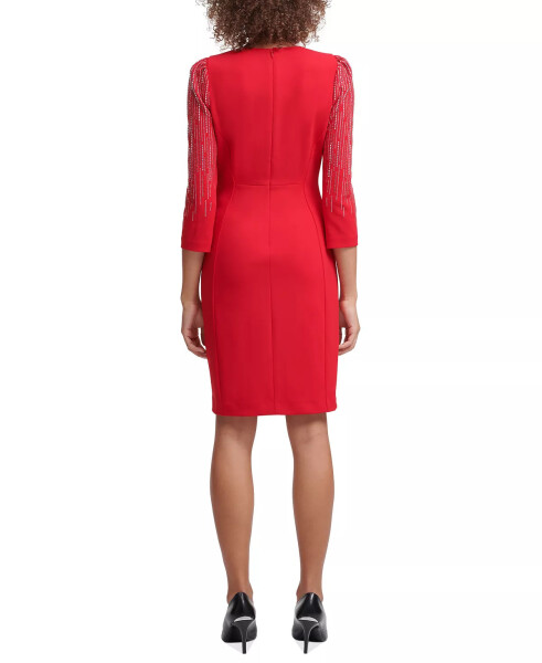 Women's Embellished 3/4-Sleeve Sheath Dress Medium Red - 4