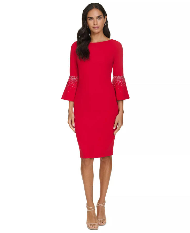 Women's Embellished Bell-Sleeve Sheath Dress Red - 1