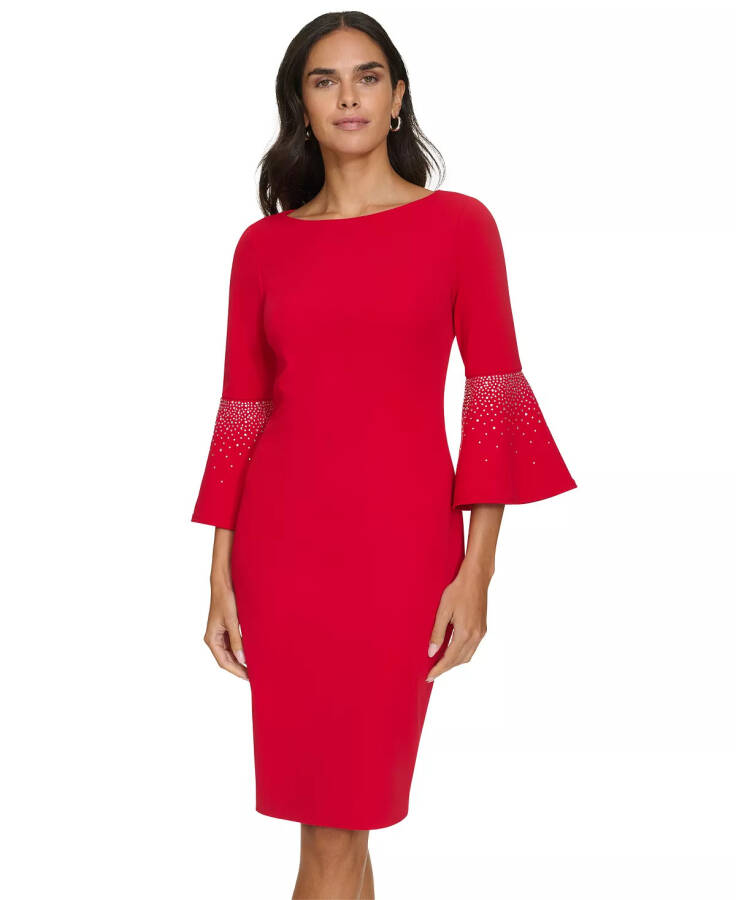 Women's Embellished Bell-Sleeve Sheath Dress Red - 2