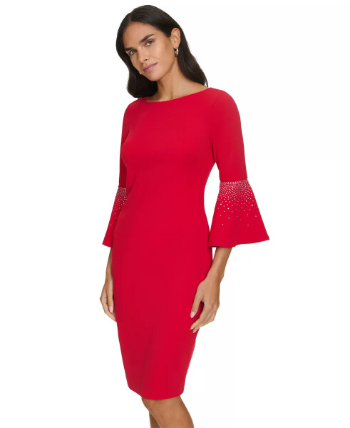 Women's Embellished Bell-Sleeve Sheath Dress Red - 3