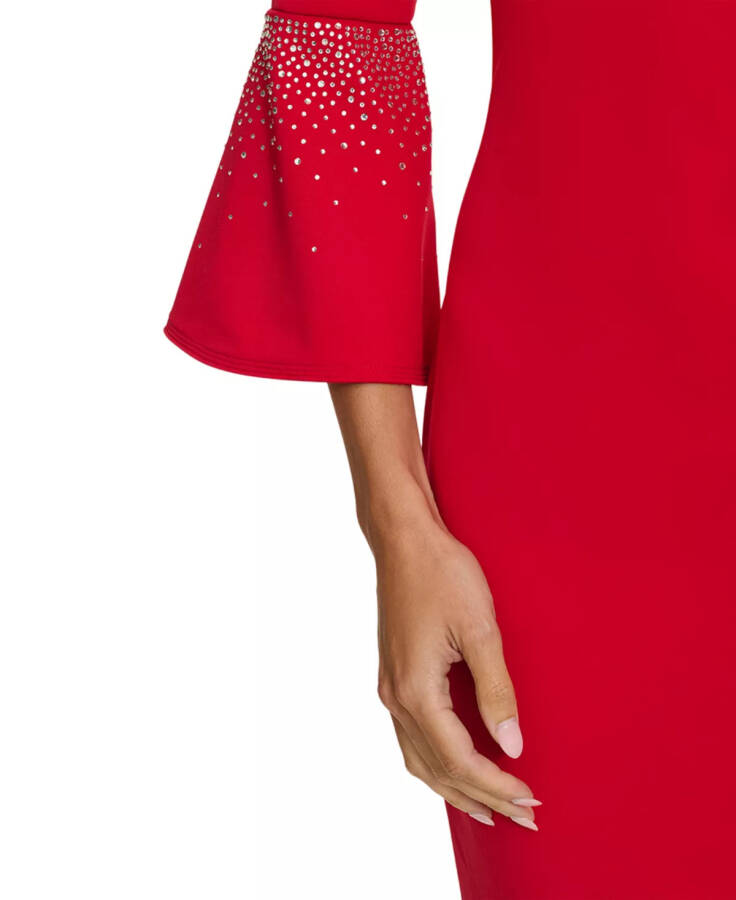 Women's Embellished Bell-Sleeve Sheath Dress Red - 4