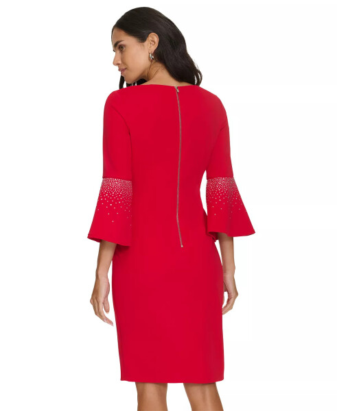 Women's Embellished Bell-Sleeve Sheath Dress Red - 5