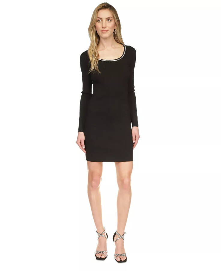 Women's Embellished Scoop-Neck Long-Sleeve Dress Black - 1