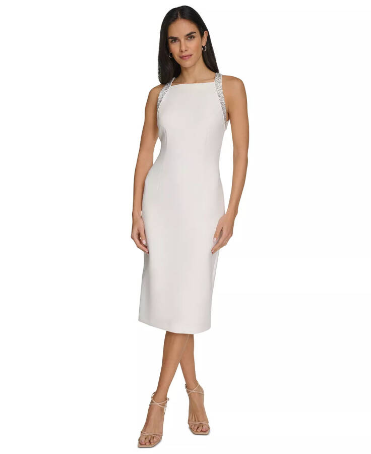 Women's Embellished Scuba Sheath Dress Cream Crystal - 1