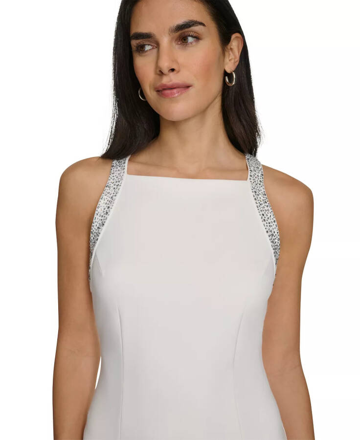 Women's Embellished Scuba Sheath Dress Cream Crystal - 4