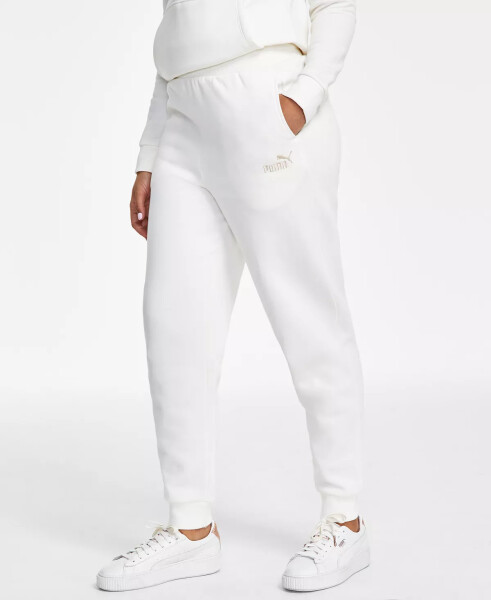 Women's Embroidered-Logo High-Waist Fleece Sweatpant Jogger Ivory - 1