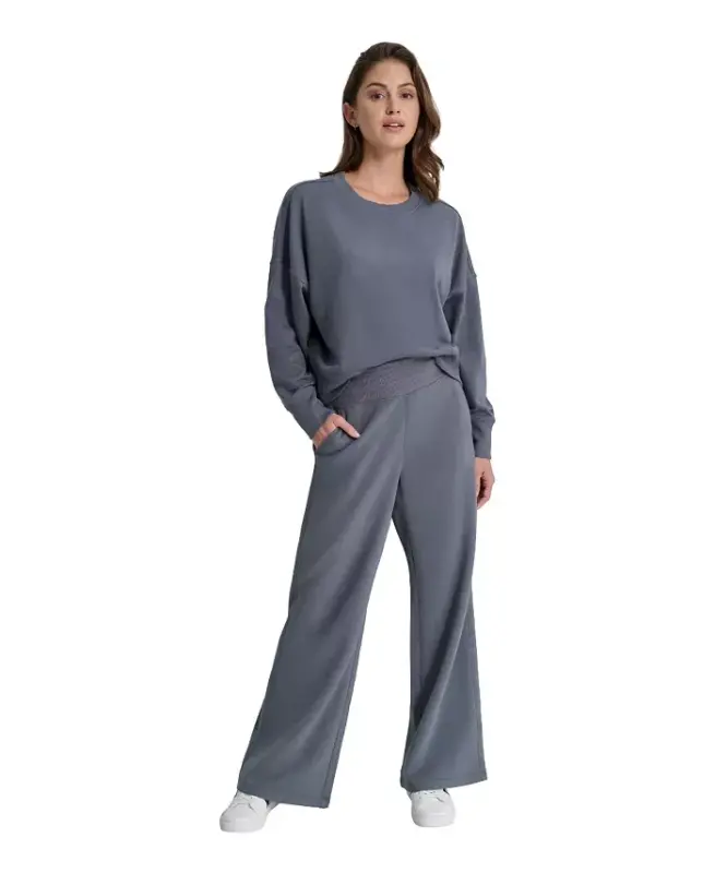 Women's Embroidered Logo Pull On Wide Leg Pants - 1