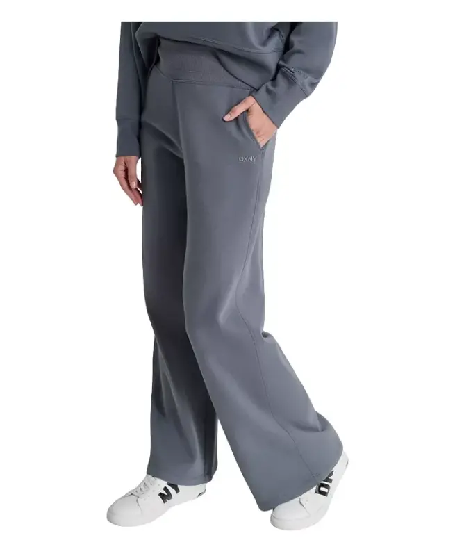 Women's Embroidered Logo Pull On Wide Leg Pants - 4