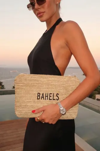 Women's Embroidered Straw Envelope Clutch Bag - Brown4 - BAHELS (1)