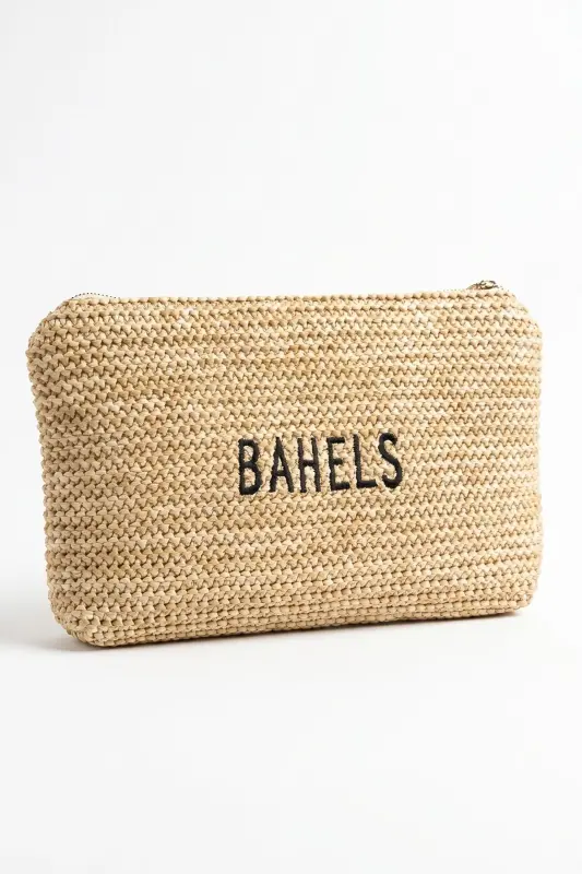 Women's Embroidered Straw Envelope Clutch Bag - Brown4 - 3