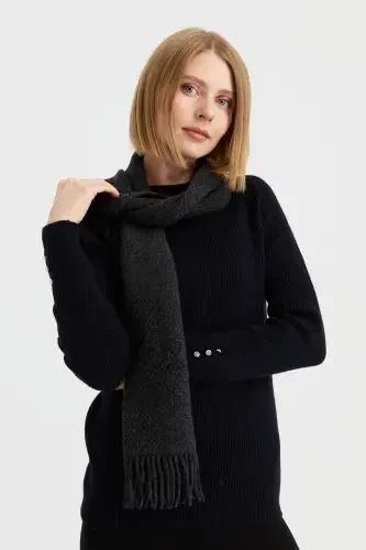 Women's Embroidered Wool Scarf D.Gray-D.Gray - 1