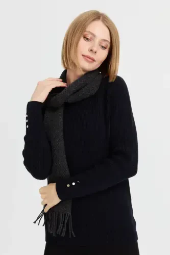 Women's Embroidered Wool Scarf D.Gray-D.Gray - DESEN TRIKO (1)