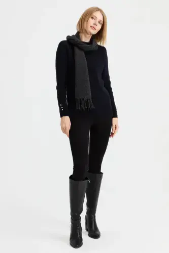 Women's Embroidered Wool Scarf D.Gray-D.Gray - 3