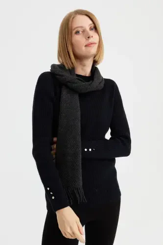 Women's Embroidered Wool Scarf D.Gray-D.Gray - 5