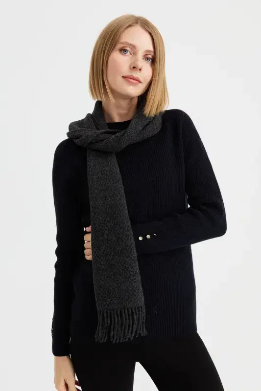 Women's Embroidered Wool Scarf D.Gray-D.Gray - 6