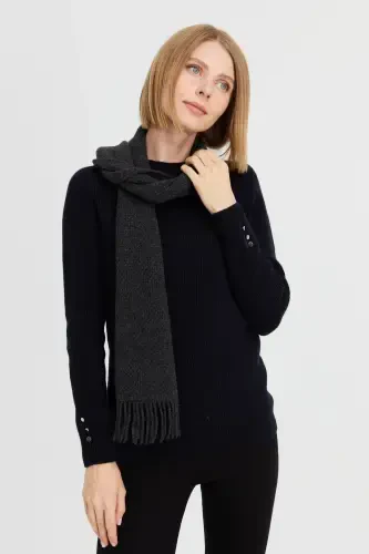 Women's Embroidered Wool Scarf D.Gray-D.Gray - 7