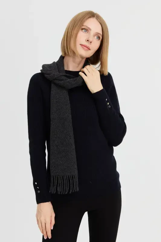 Women's Embroidered Wool Scarf D.Gray-D.Gray - 7