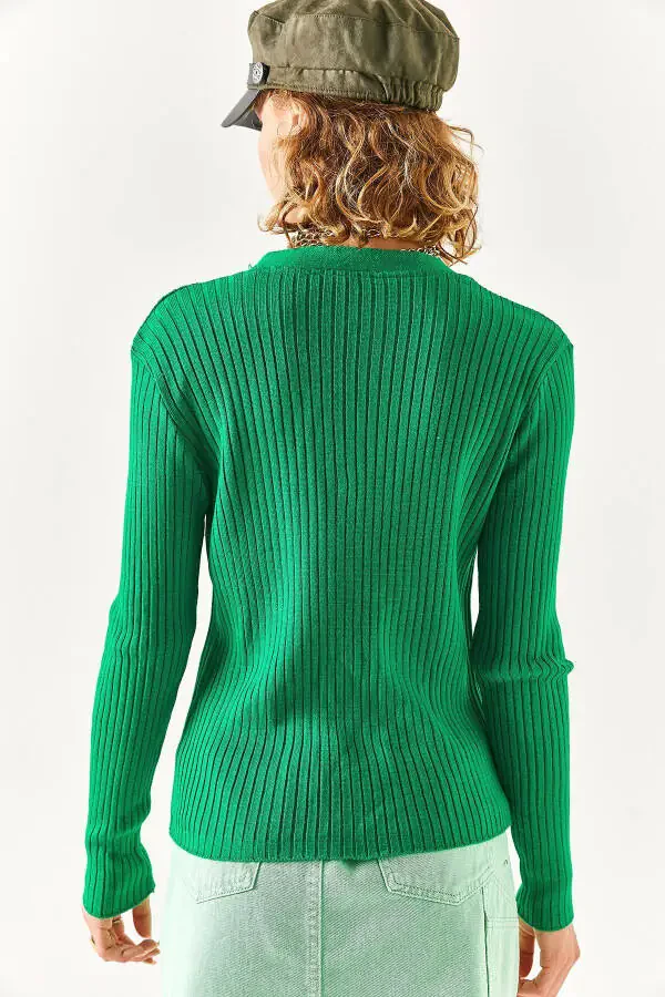 Women's Emerald Green Accessory Pocket Detailed Buttoned Cardigan HRK-19000235 - 5