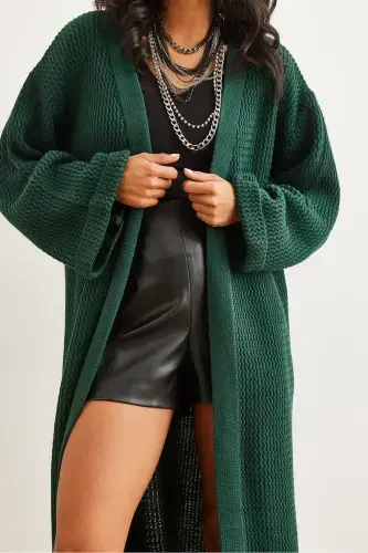 Women's Emerald Green Cuff Folded Maxi Knitted Cardigan HRK-19000297-Emerald Green - 5