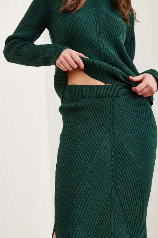 Women's Emerald Green Geometric Textured Skirt and Knitwear Set TKM-19000325 - 7