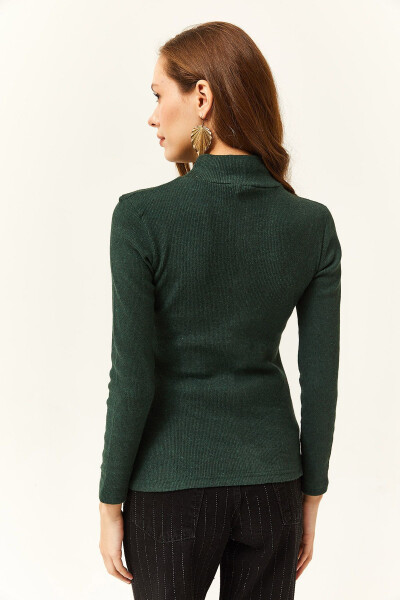 Women's Emerald Green Mock Neck Bodysuit with Ribbons - 5