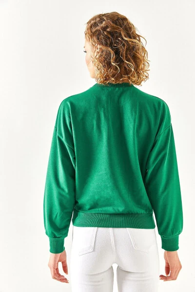 Women's Emerald Green Pocket Detailed Soft Textured Sweatshirt SWT-19000616 - 6