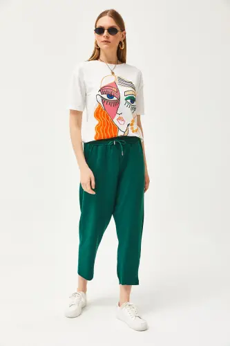 Women's Emerald Green Pocketed Stitched Detailed Soft Touch Modal Sweatpants EŞF-00000069-Emerald Green - 4