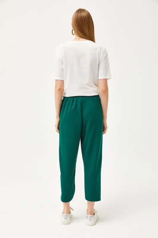 Women's Emerald Green Pocketed Stitched Detailed Soft Touch Modal Sweatpants EŞF-00000069-Emerald Green - 6