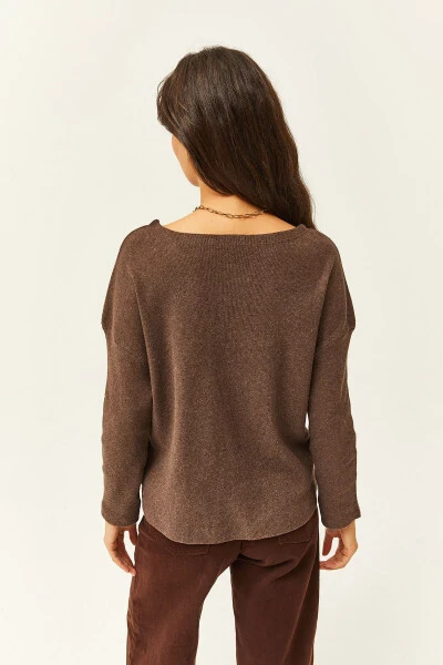 Women's Espresso Buttoned Thistle Loose Fit Pullover KZK-19000721 - 4