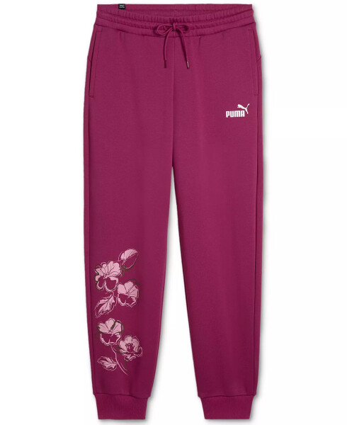 Women's Essential Floral Vibes Rib-Hem Sweatpants Pink - 1