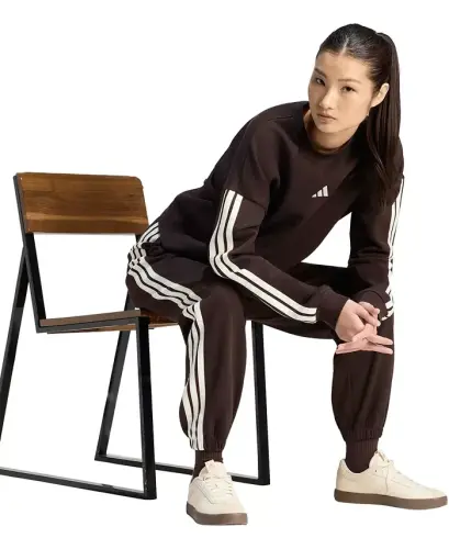 Women's Essentials 3-Stripes Pull-On Fleece Loose Pants - Aurora Coffee/Ivory - ADIDAS (1)