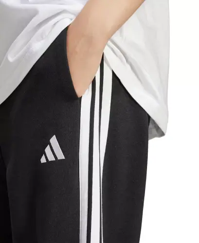 Women's Essentials 3-Stripes Pull On Fleece Loose Pants-Black/White - 3