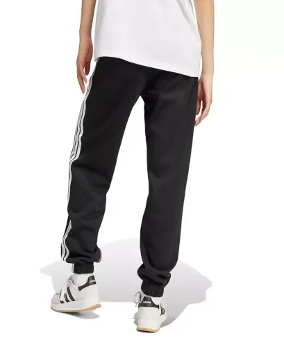 Women's Essentials 3-Stripes Pull On Fleece Loose Pants-Black/White - 4