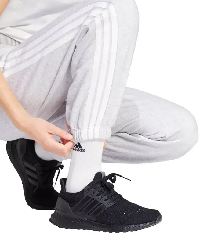 Women's Essentials 3-Stripes Pull-On Fleece Loose Pants - Light Gray/White - 4