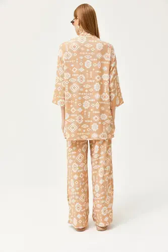 Women's Ethnic Camel Top Kimono Bottom Pocketed Pants Tr - 6