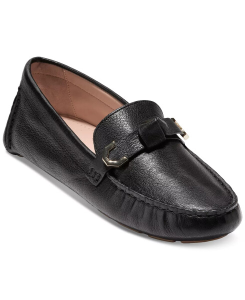 Women's Evelyn Bow Driver Loafers Black Leather - 1