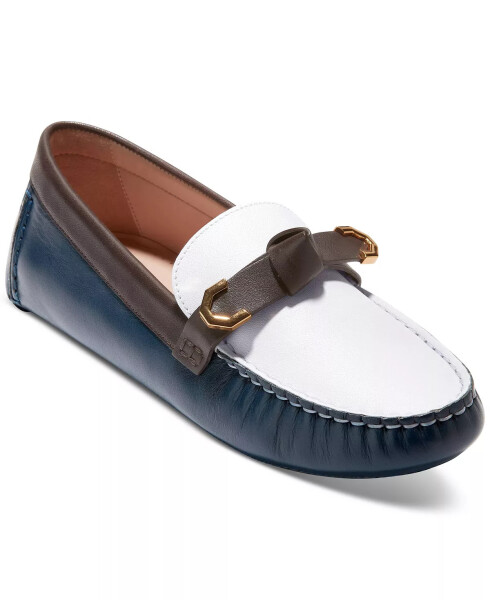 Women's Evelyn Bow Driver Loafers Ivory, Dark Chocolate, Blue Wing Teal Leather - 1